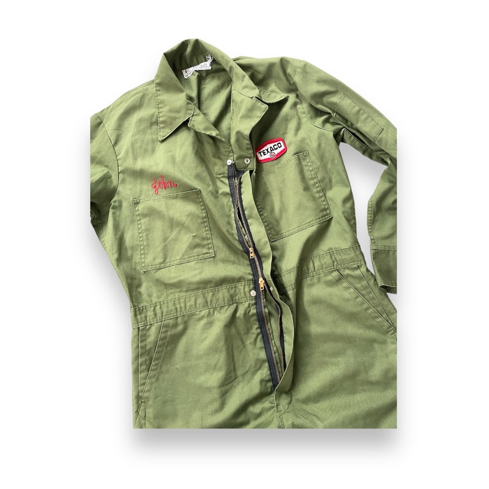 SOLD Vintage 1950s Texaco Oil Gas Station Mechanic Coveralls Chainstitch - Picture 5 of 11